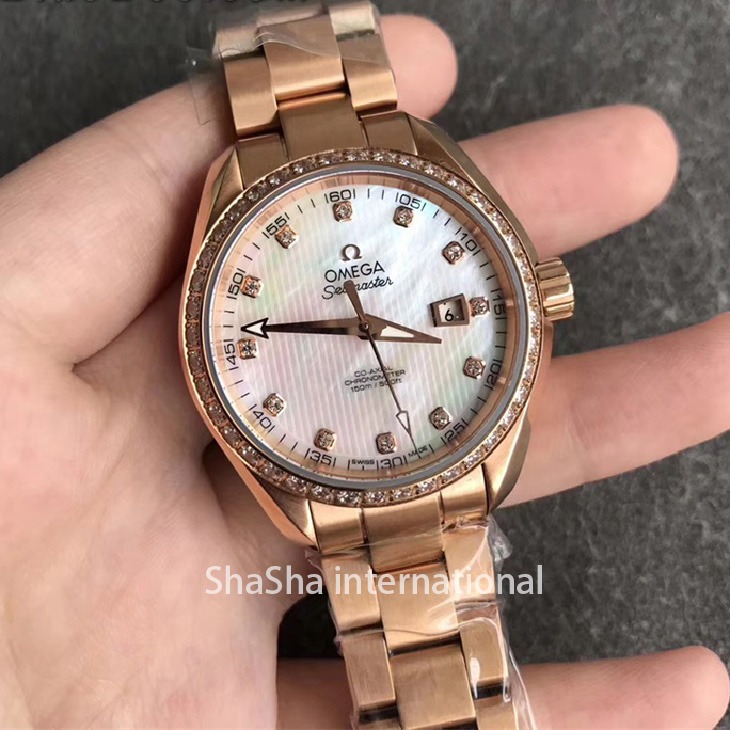 【V6厂】欧米茄海马系列150M女款全金贝母面钻圈一比一精仿手表 (2).jpg