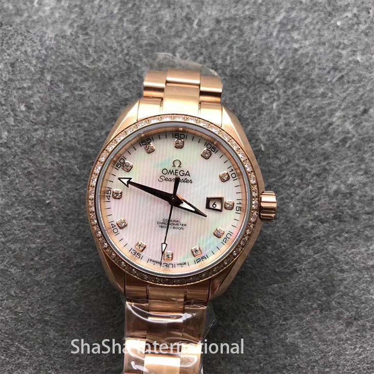 【V6厂】欧米茄海马系列150M女款全金贝母面钻圈一比一精仿手表 (5).jpg