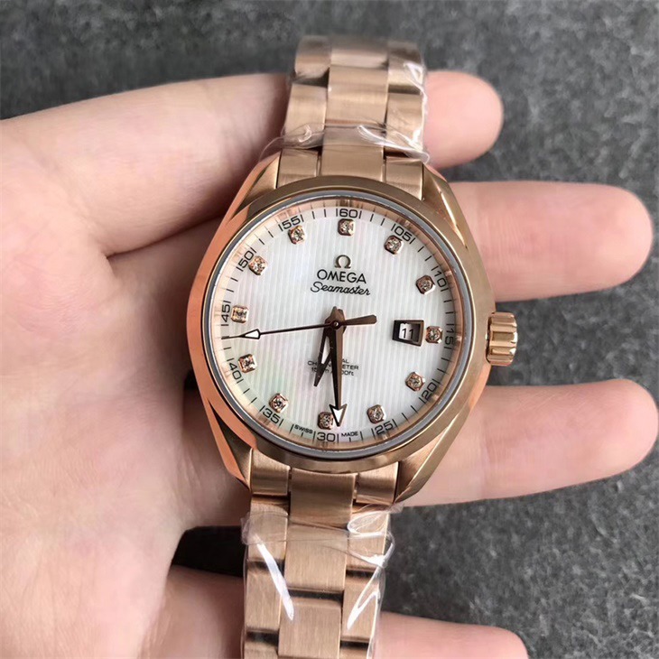 【V6厂】欧米茄海马系列150M女款全金白面钻丁一比一精仿手表.jpg
