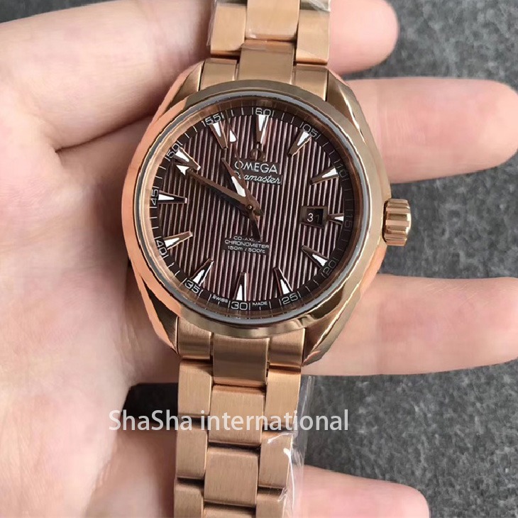 【V6厂】欧米茄海马系列150M女款全金咖面一比一精仿手表.jpg