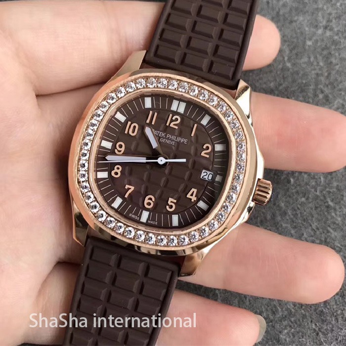 【台湾厂】百达翡丽AQUANAUT 5067系列钻圈表金壳咖面女士一比一精仿手表 (1).jpg