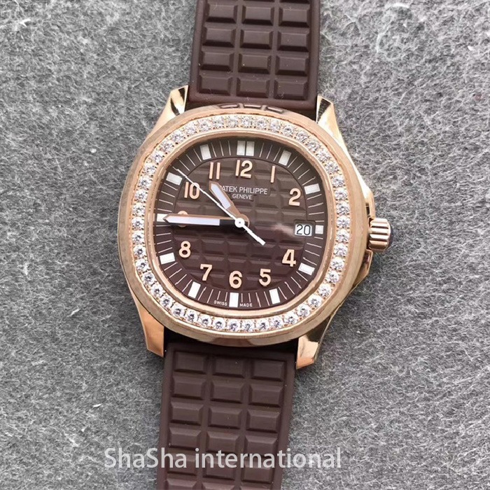 【台湾厂】百达翡丽AQUANAUT 5067系列钻圈表金壳咖面女士一比一精仿手表 (4).jpg