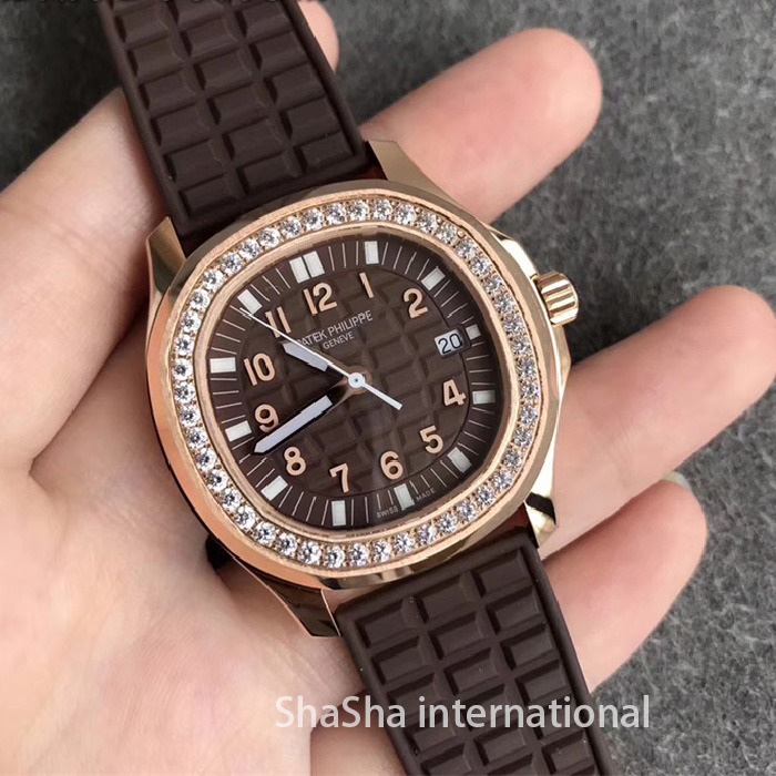 【台湾厂】百达翡丽AQUANAUT 5067系列钻圈表金壳咖面女士一比一精仿手表 (8).jpg