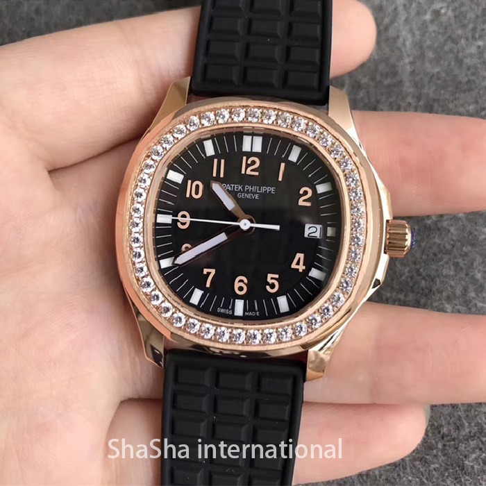 【台湾厂】百达翡丽AQUANAUT 5067系列钻圈表金壳黑面女士一比一精仿手表.jpg