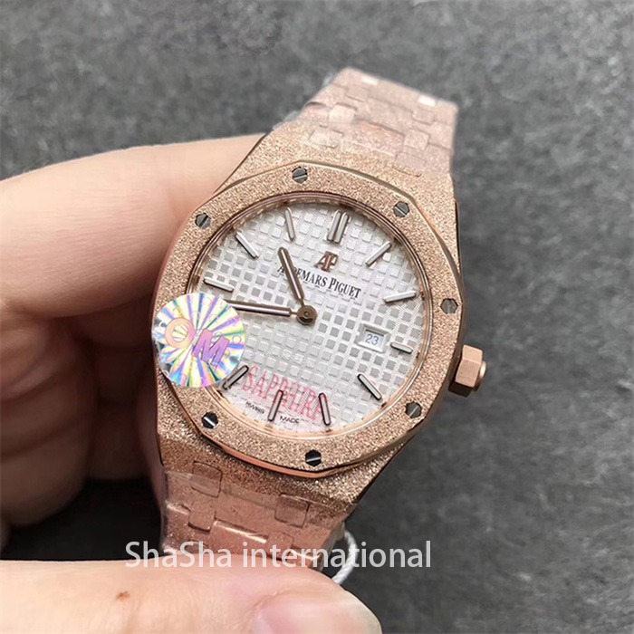 【OM厂】爱彼AP皇家橡树系列“霜金”女装超薄石英全金白面精仿手表 (5).jpg