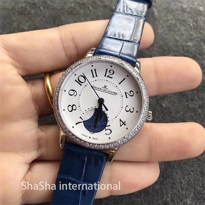 2017日内瓦表展积家约会系列大月相钻圈白壳皮带女士精仿手表 (2).jpg