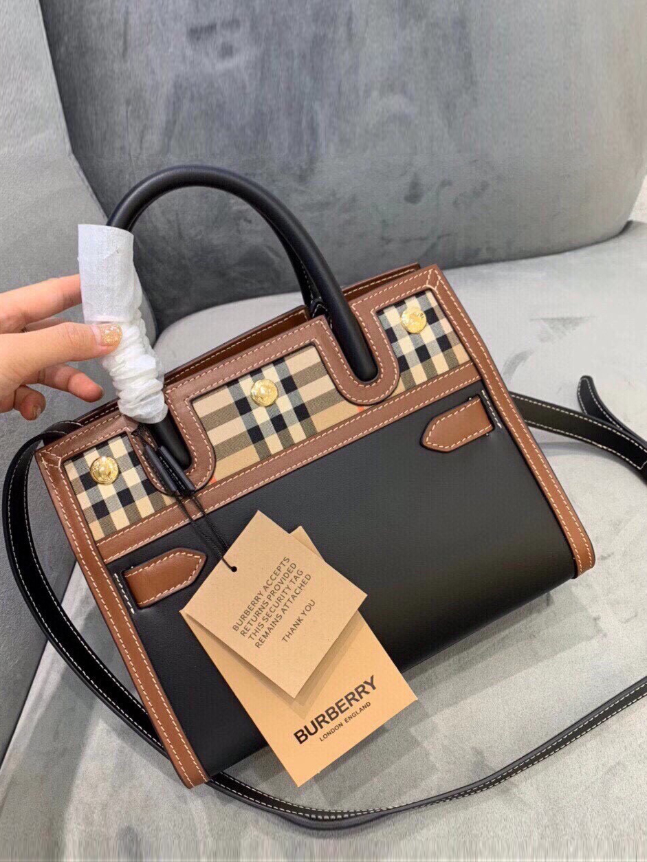 BURBERRY-버버리 레더 빈티지 투 핸들 타이틀 백-116