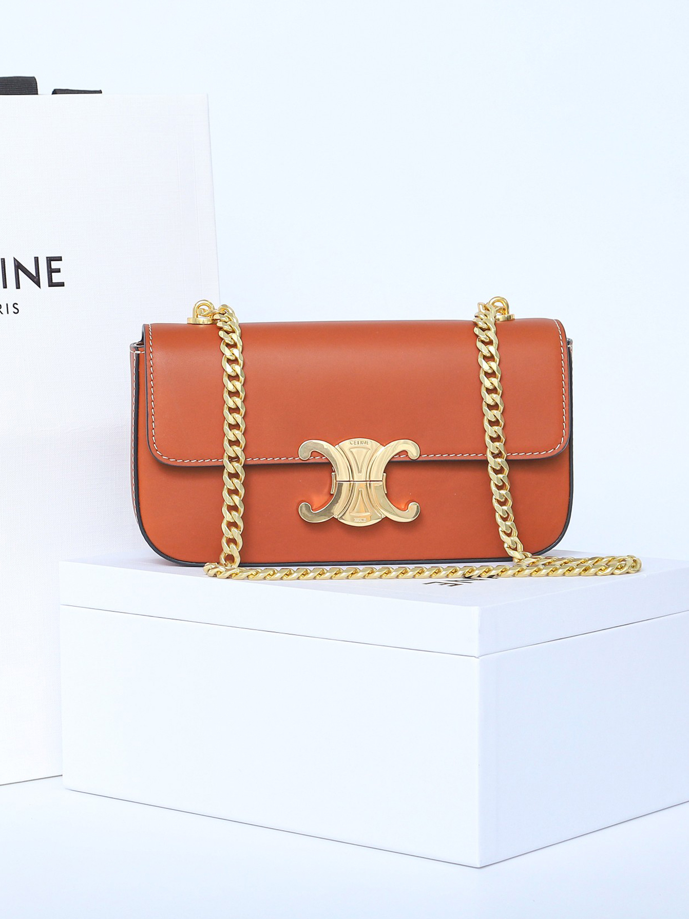 CELINE-카프스킨 트리오페 체인백-6