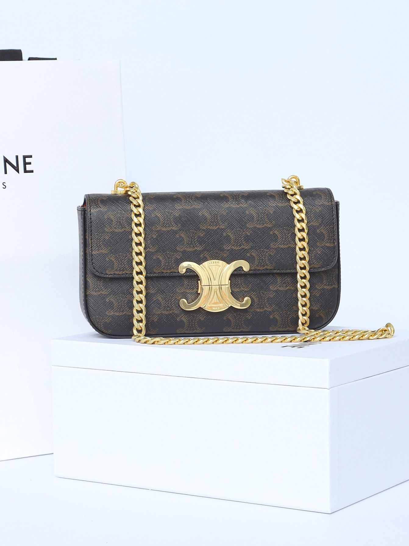 CELINE-카프스킨 트리오페 체인백-7