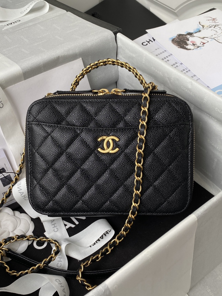 CHANEL-22s 로고 탑핸들 베니티 케이스 개비어-286