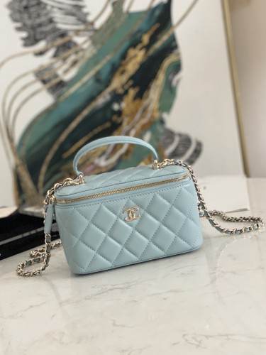 CHANEL-클래식 램스킨 퀄팅 탑핸들 직사각 베니티 체인백-313