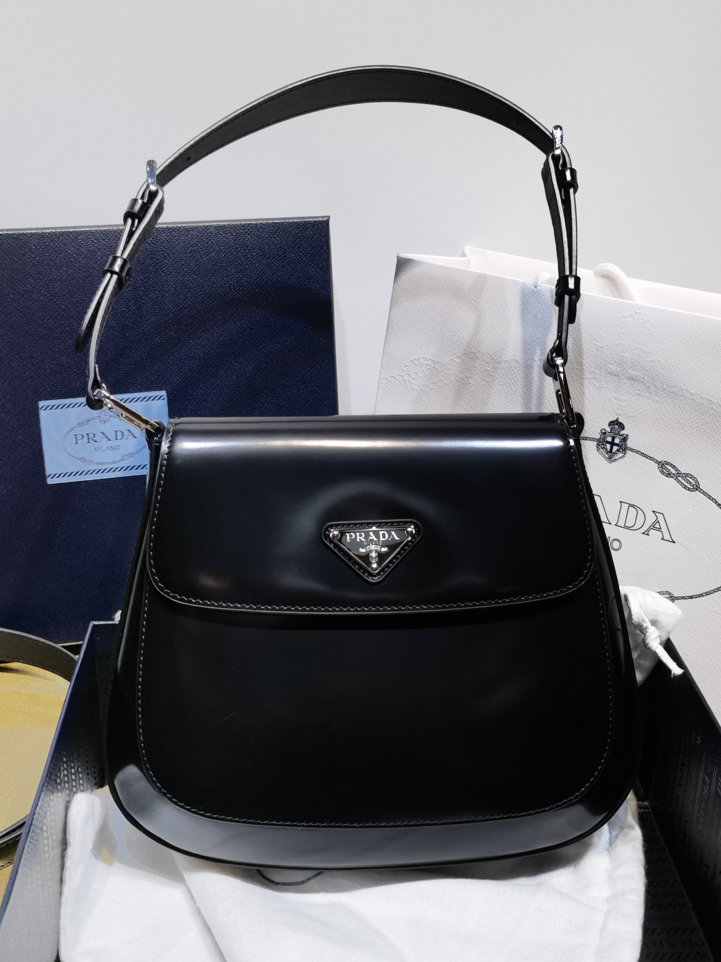 PRADA-클레오 브러시드 레더 미니 숄더백-43