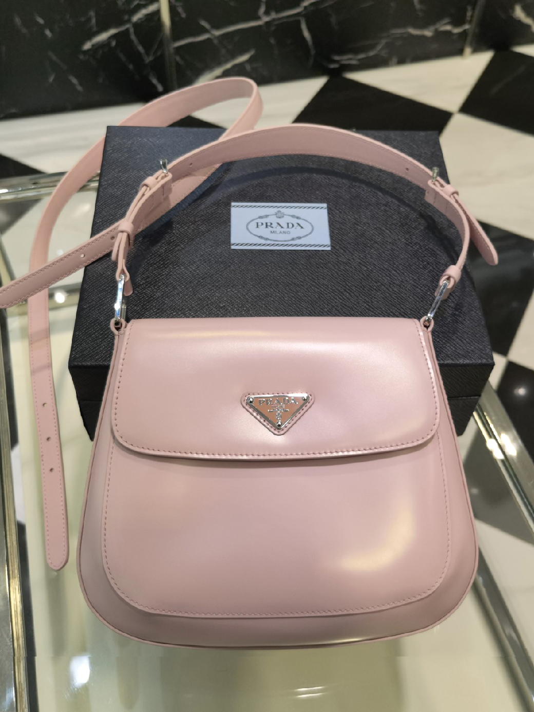 PRADA-클레오 브러시드 레더 미니 숄더백-45