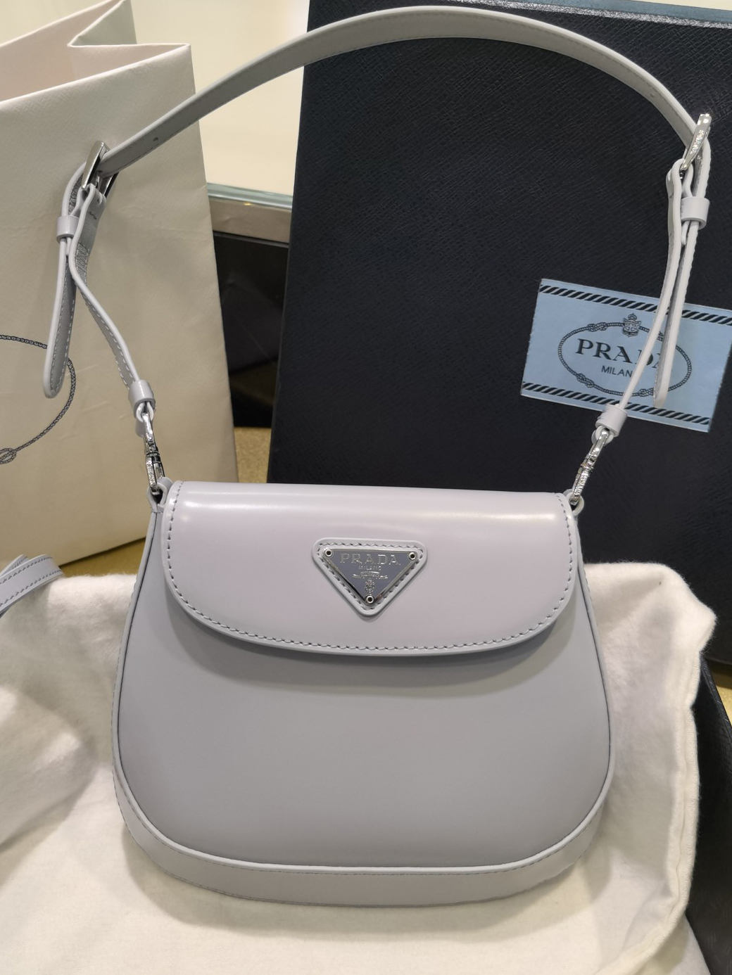 PRADA-클레오 브러시드 레더 미니 숄더백-46