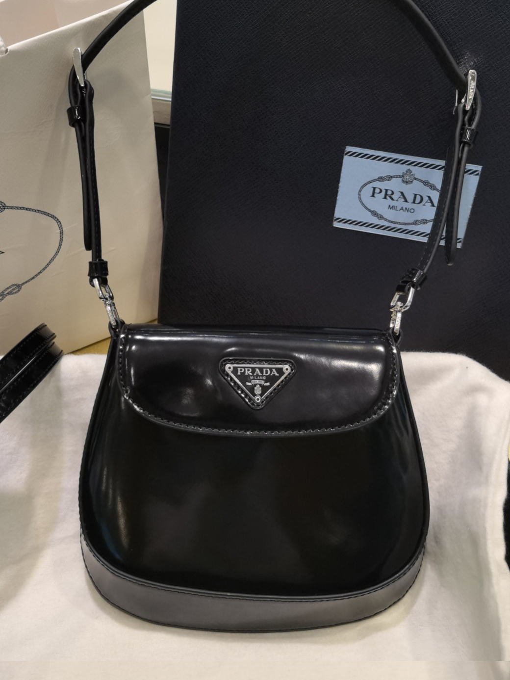 PRADA-클레오 브러시드 레더 미니 숄더백-48