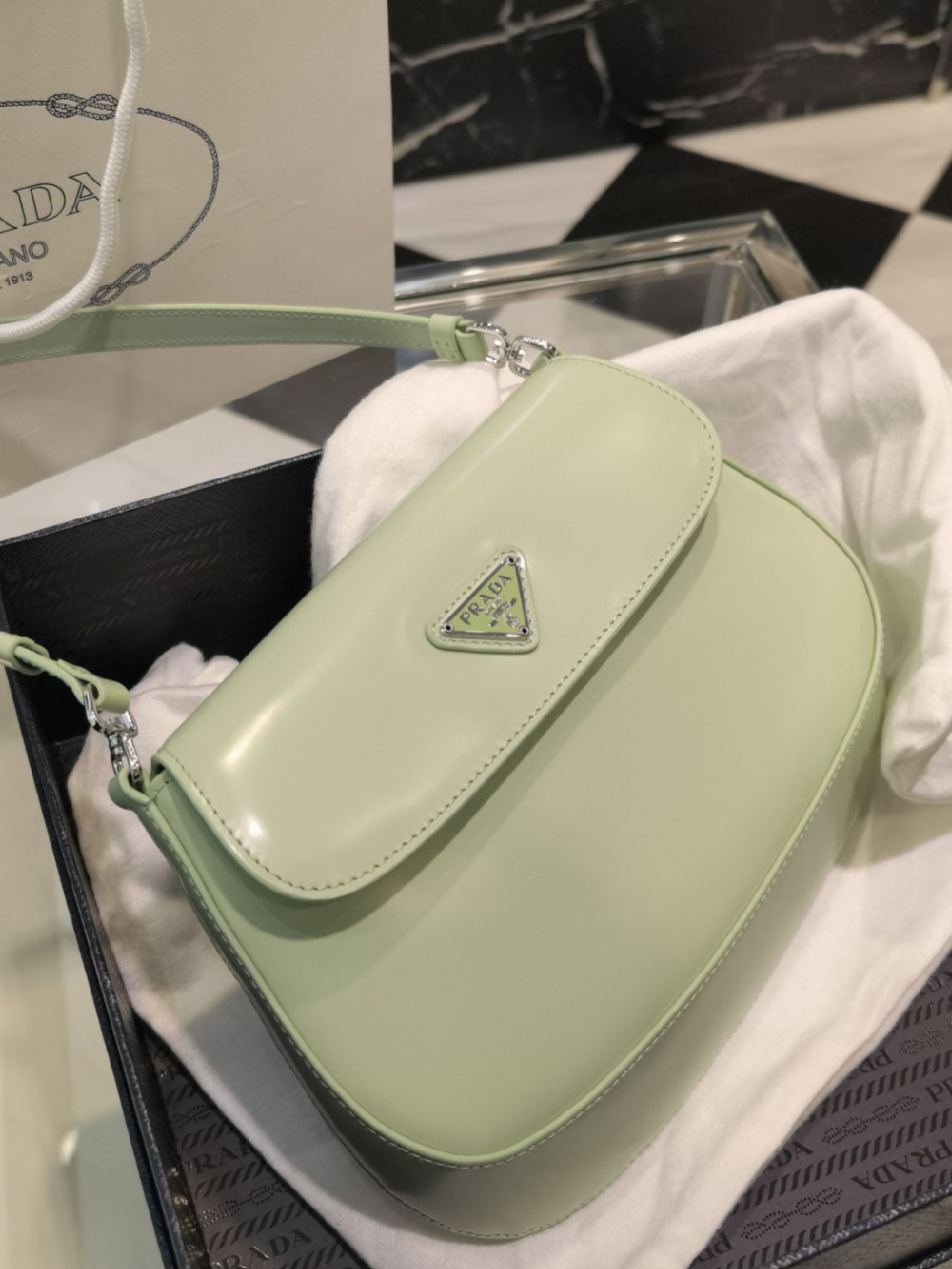 PRADA-클레오 브러시드 플랩백-59