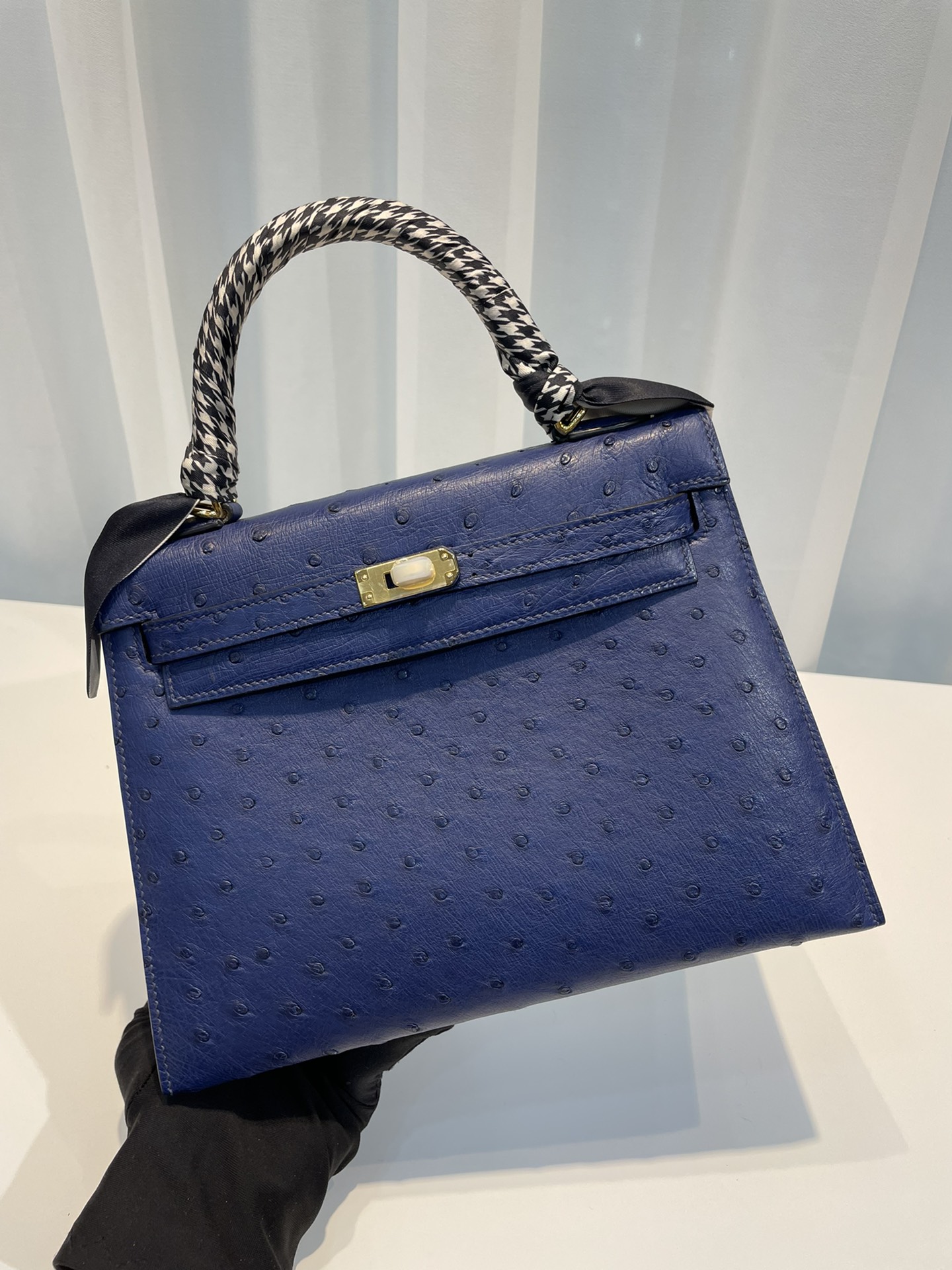 HERMES-켈리25 타조가죽 금장-55