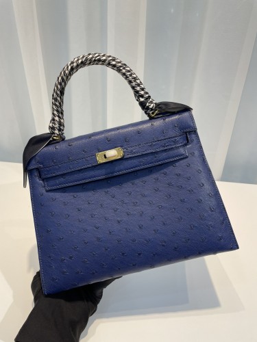 HERMES-켈리25 타조가죽 금장-55