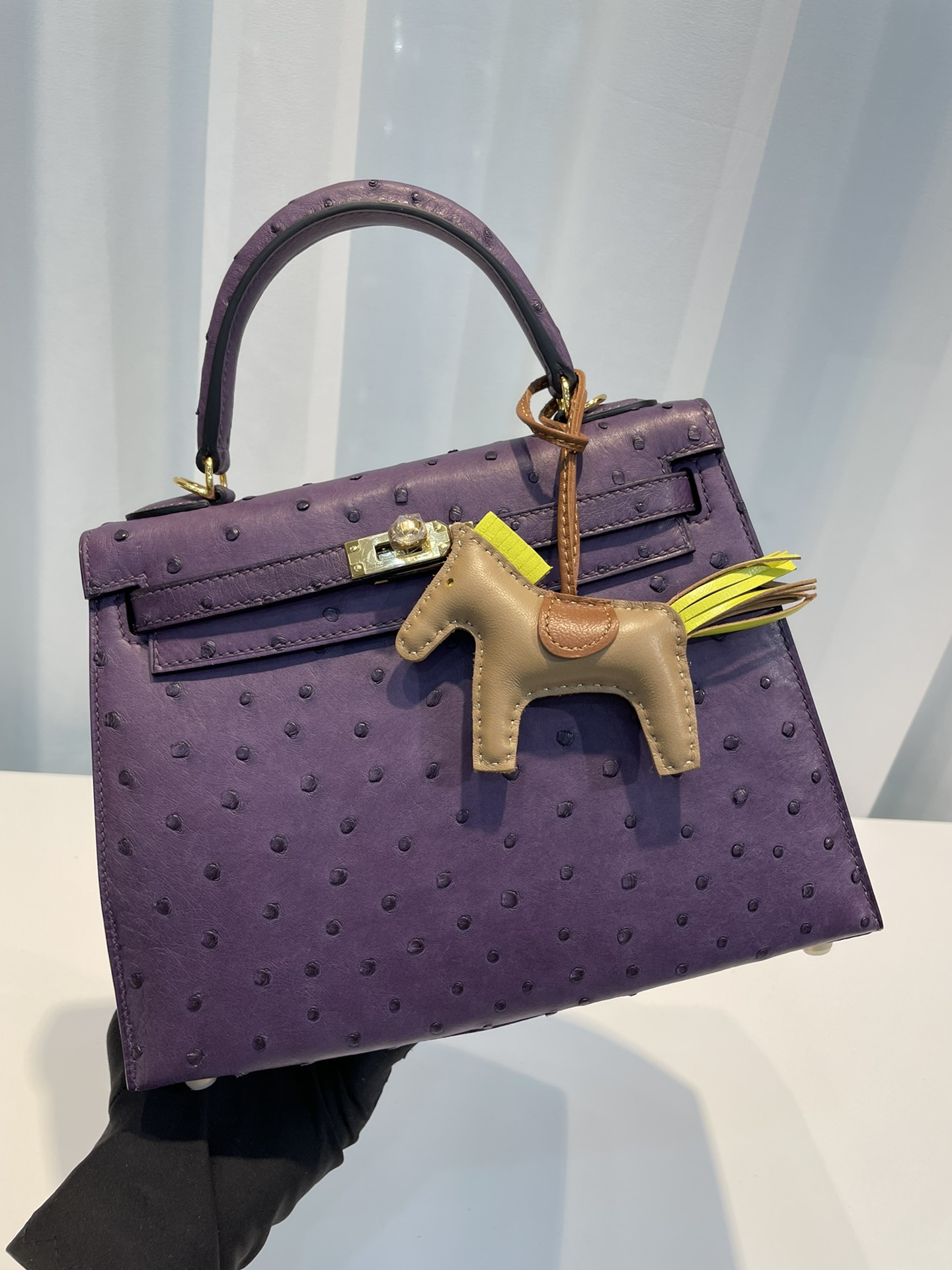 HERMES-켈리25 타조가죽 금장-56