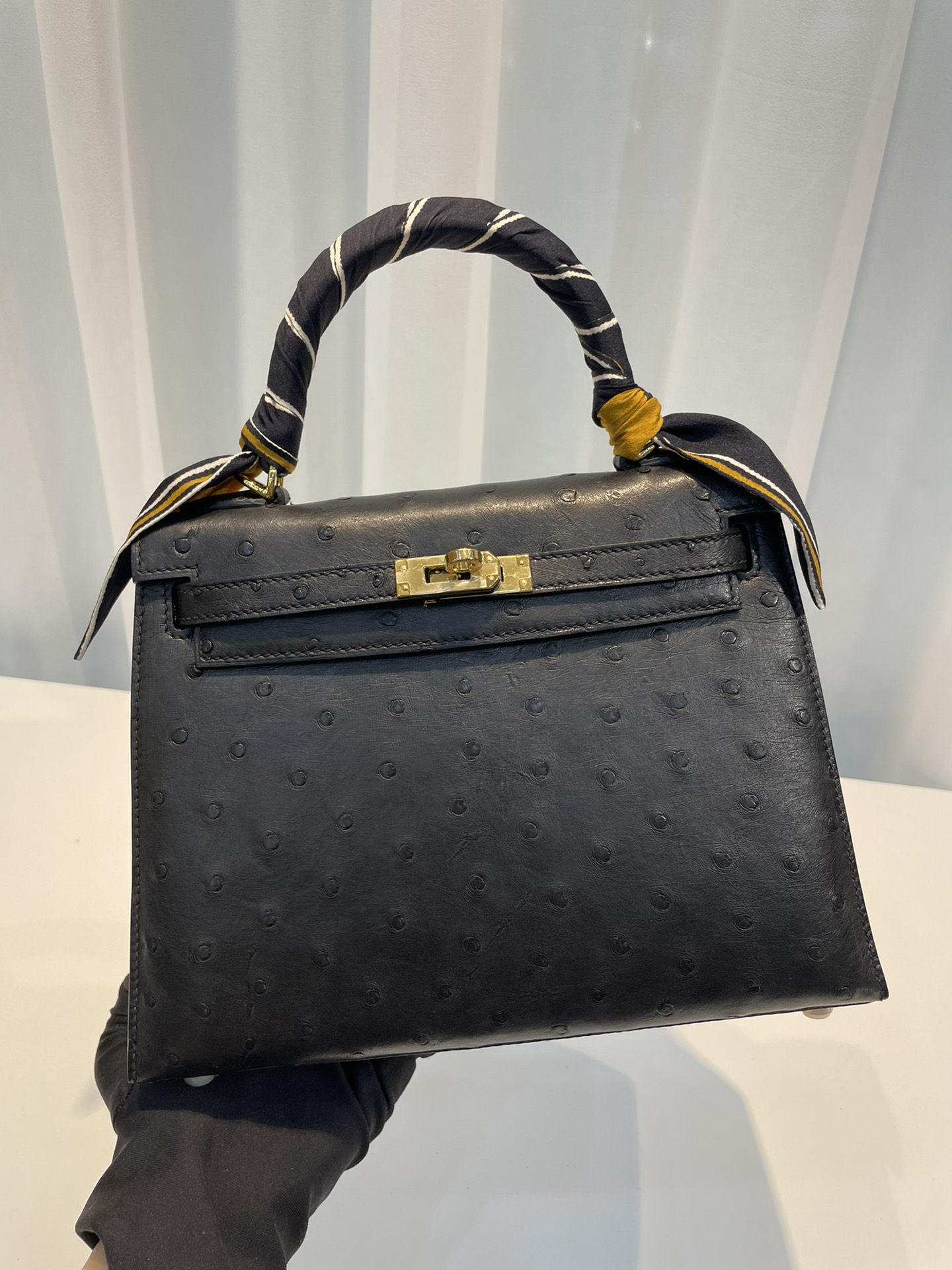 HERMES-켈리25 타조가죽 금장-59