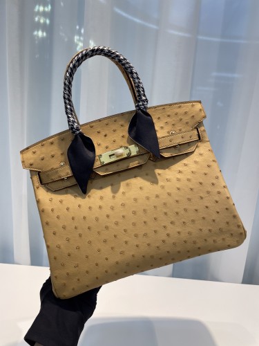 HERMES-버킨30 타조가죽 금장-77