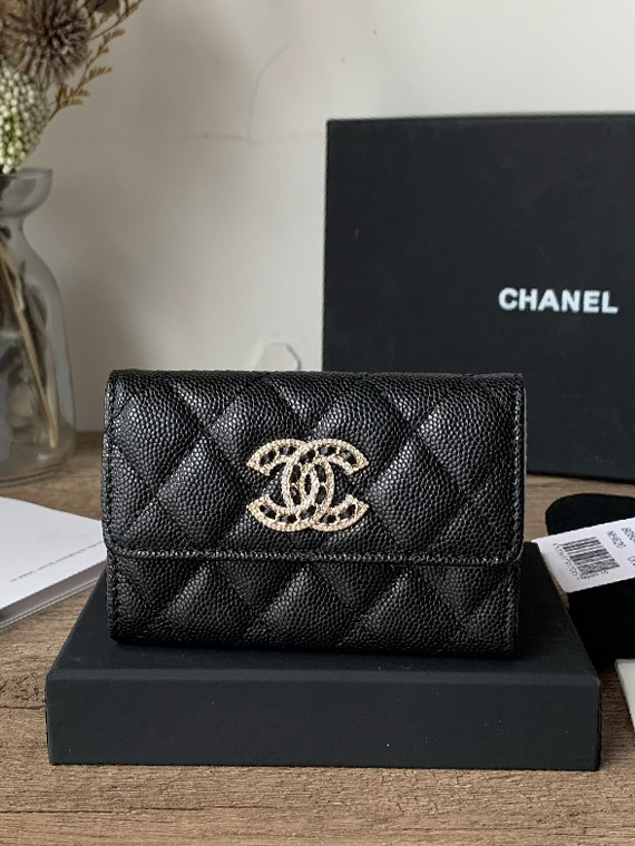 CHANEL-샤넬 22s 캐비어 똑딱이 카드지갑-W27