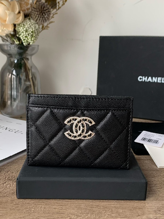 CHANEL-샤넬 19 크리스탈 캐비어 카드지갑-W29